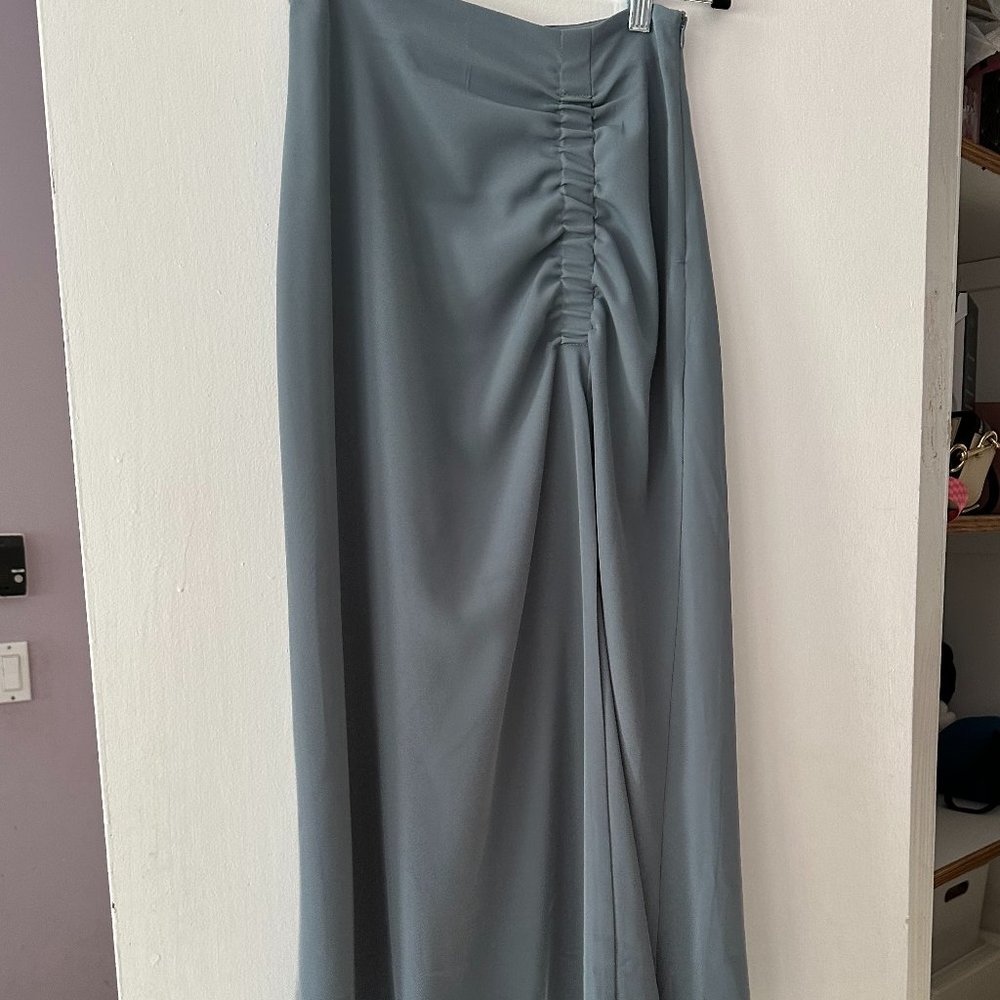 Blew Boutique  Blue Maxi Skirt Ruched Design Size S Beautiful & Modest